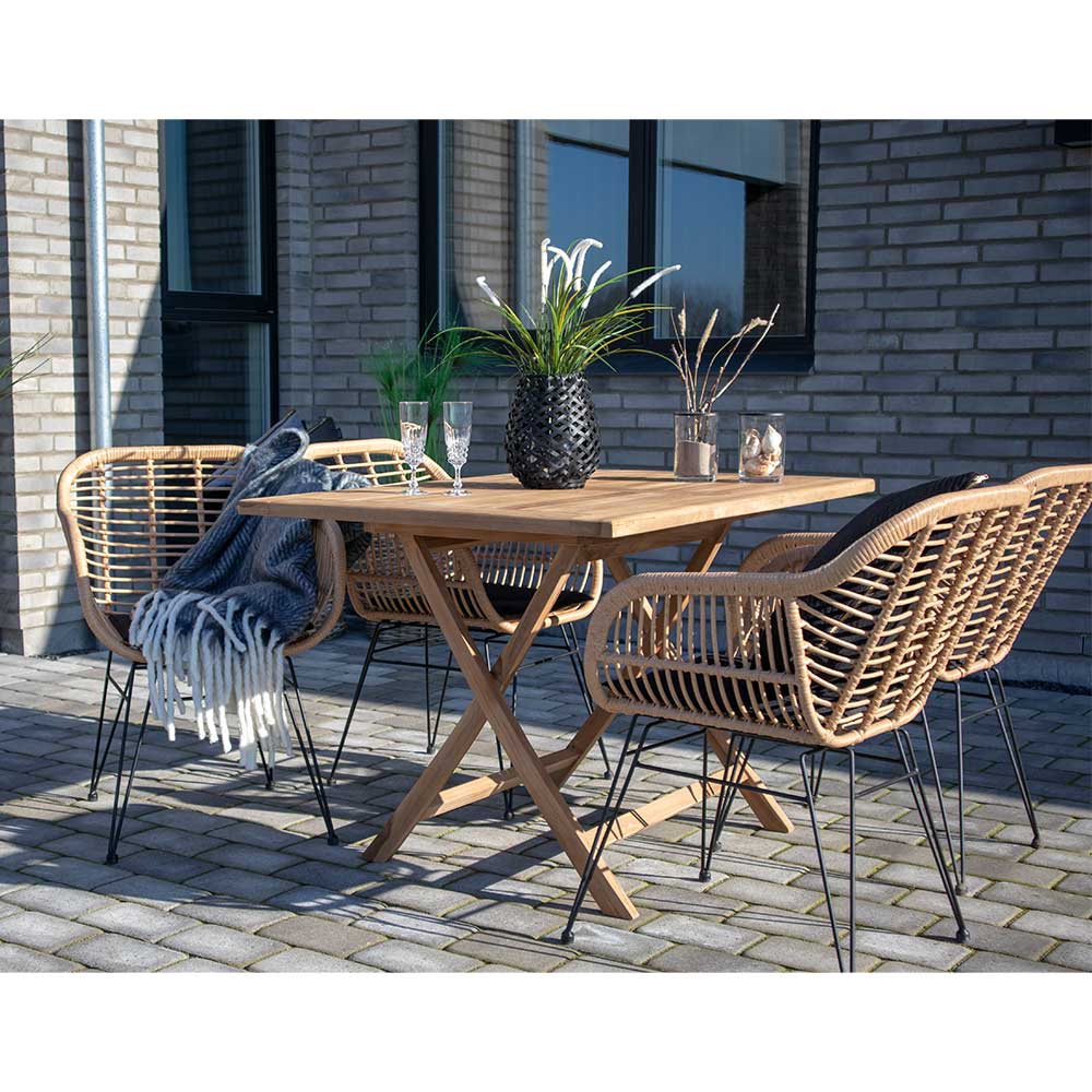 Kunstrattan Tischsessel & Holztisch klappbar - für den Garten Freshna