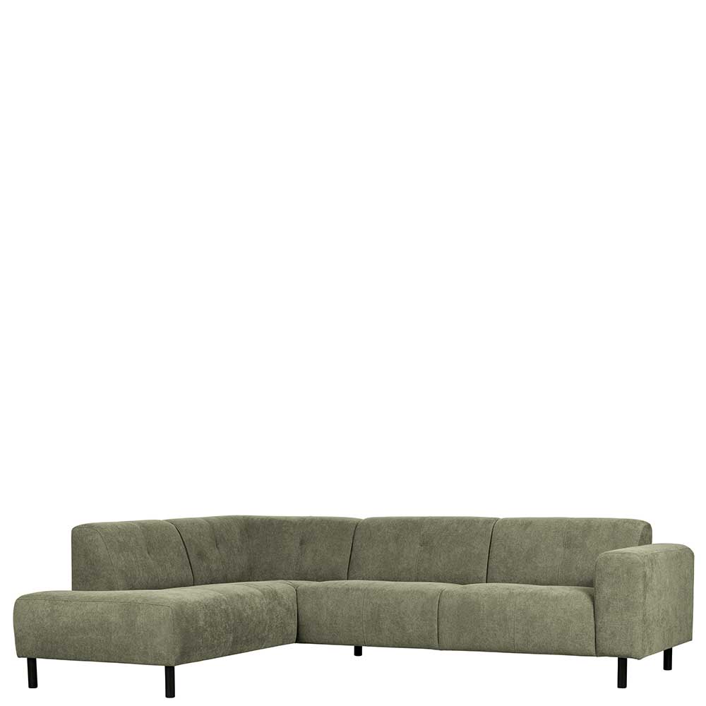 L-Design Couch in Graugrün Chenille und Dunkelbraun Holz Roswito