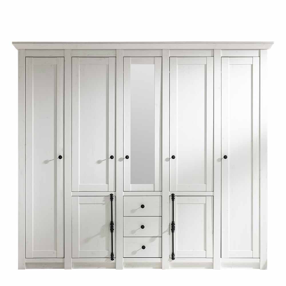 Landhaus Kleiderschrank Weiß mit Spiegel 7 Türen 3 Schubladen Chelles