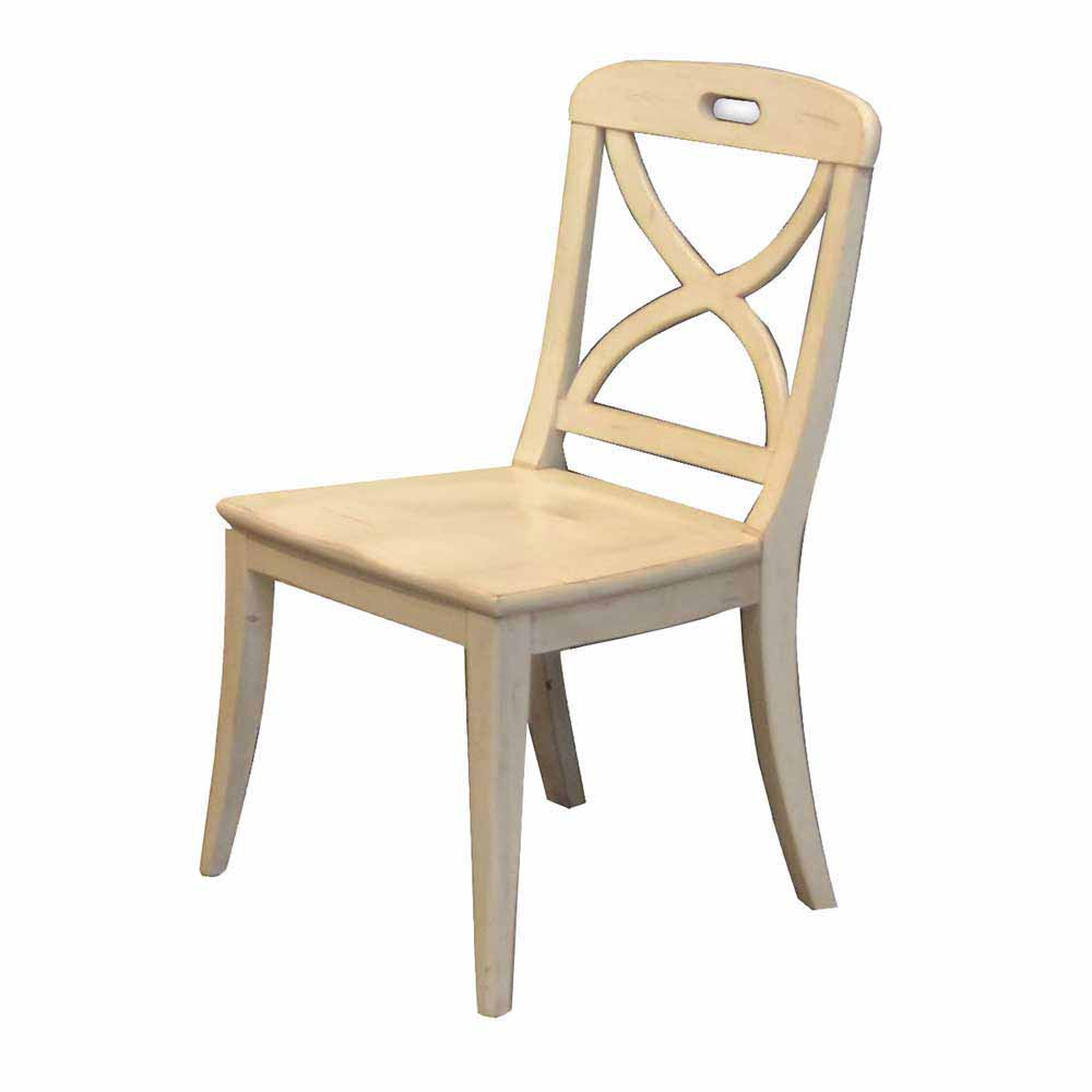 Landhaus Stil Stuhl in Creme aus Massivholz Gummibaum Rushing