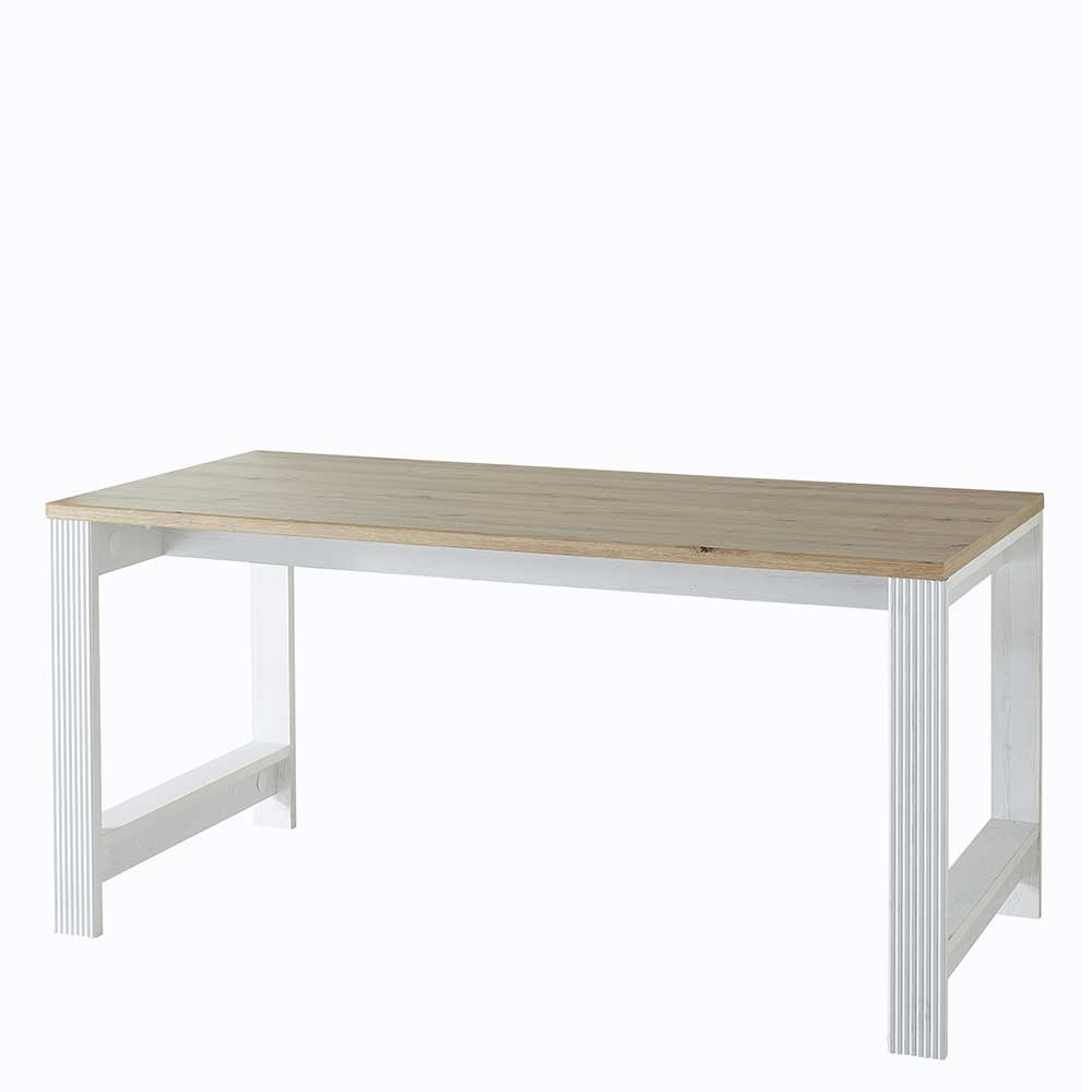 Landhausstil Schreibtisch 160x80 cm in Weiß & Eiche Holzdekor Mehady