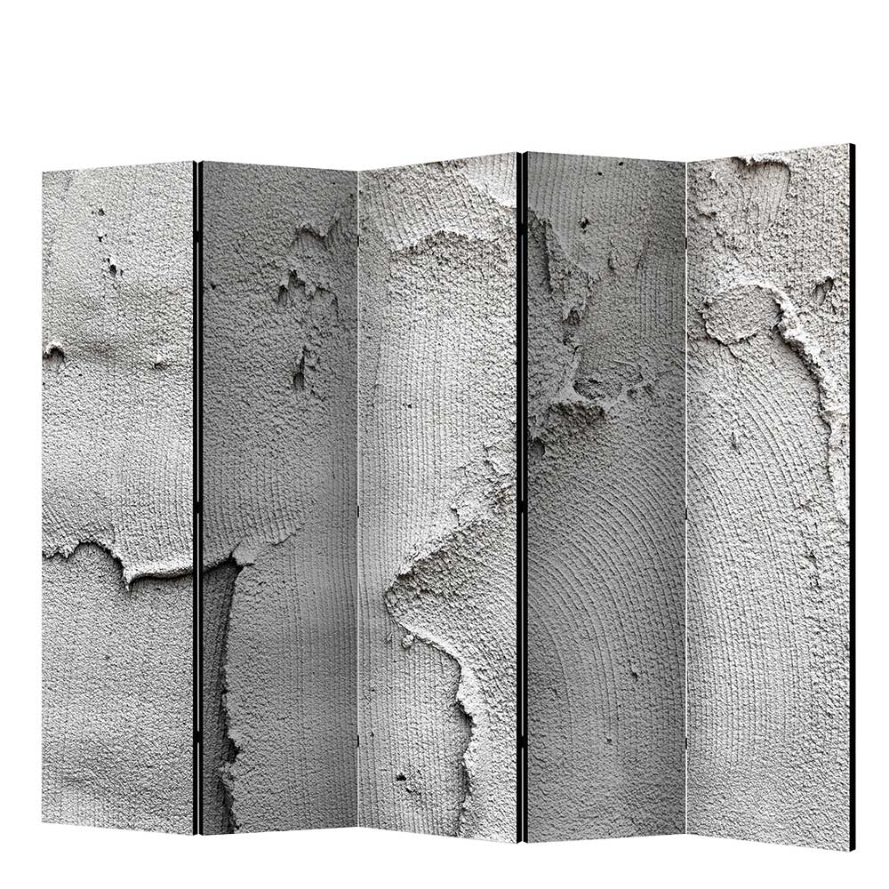 Leinwand Paravent mit Beton Wand Motivdruck in Grau - zusammenklappbar Bleaks