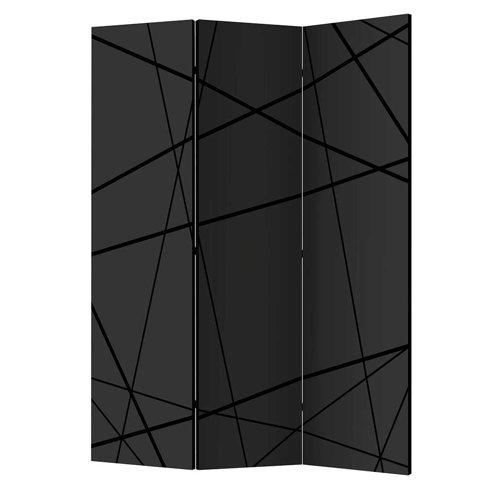 Leinwand Paravent mit drei Elementen abstrakt bedruckt in Grau Schwarz Kumin