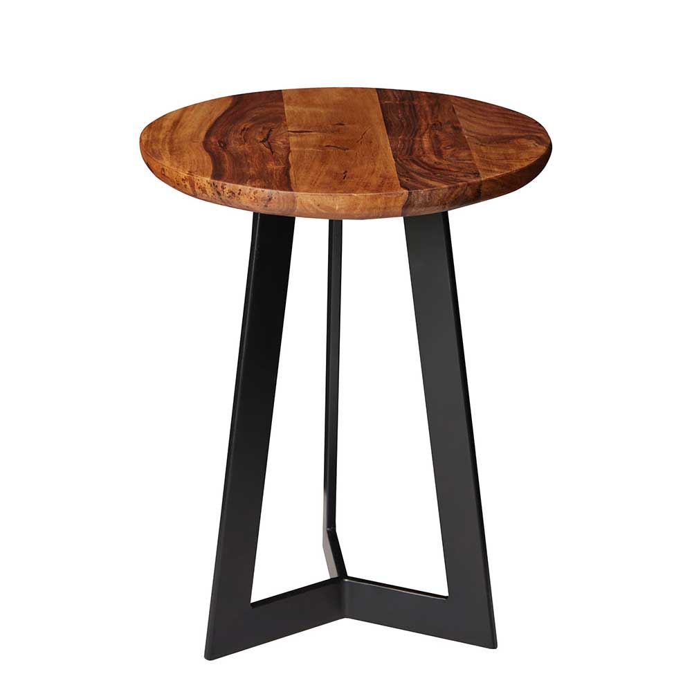 Loft Design Tischchen in Rund aus Holz Sheesham & Eisen Exados