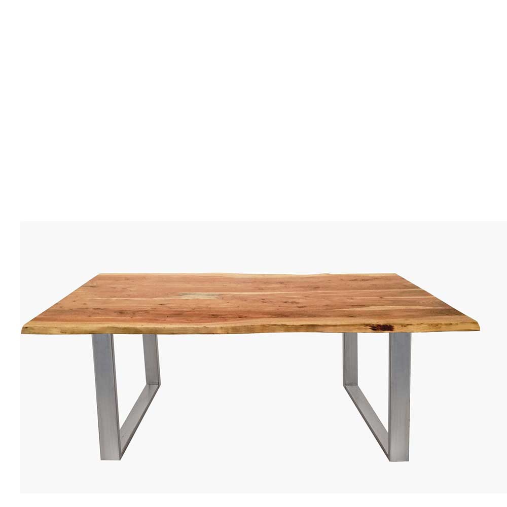 Loft Esstisch mit Akazie Naturkante & Bügelfüßen aus Stahl Calobra