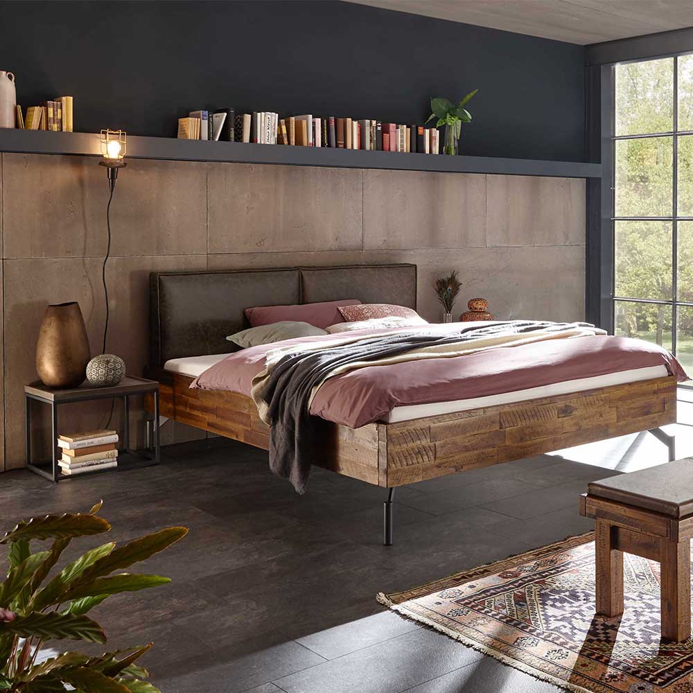 Loft Style Bettanlage als Set - Doppelbett mit Nachttischen Top