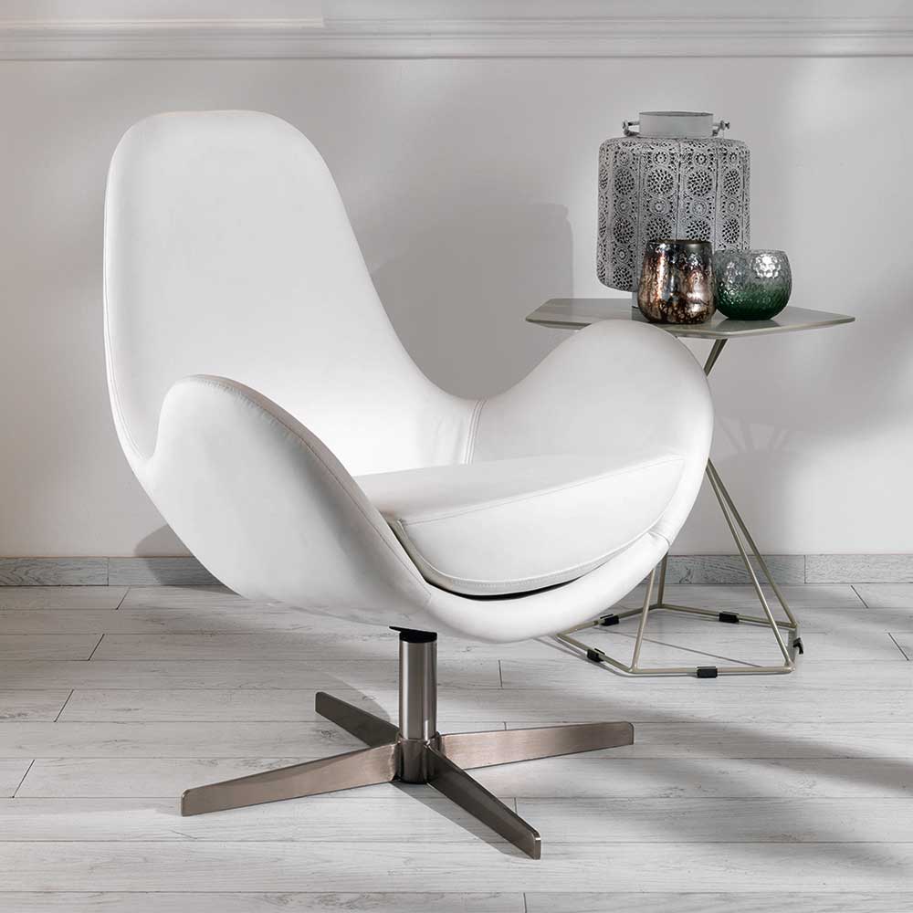 Lounge Design Drehsessel in Weiß Kunstleder mit Kreuzgestell Albertoni
