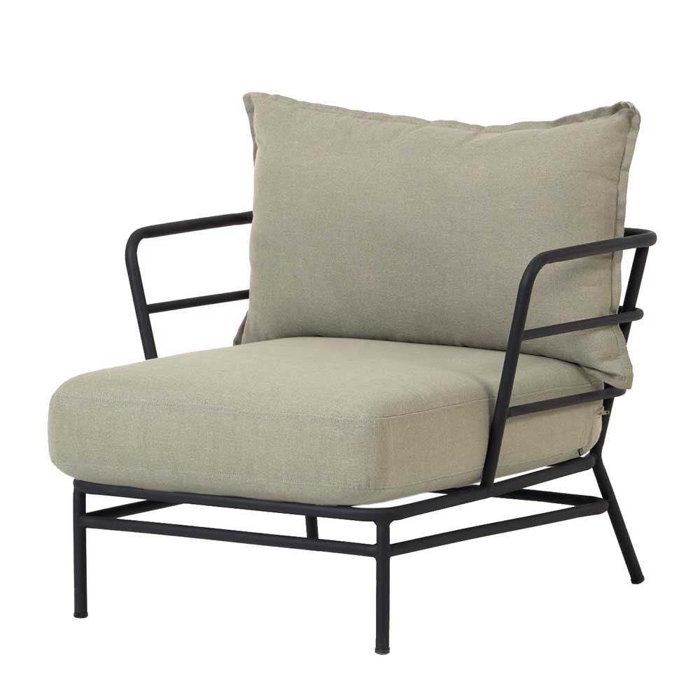 Lounge Sessel in Schwarz Stahl aus Webstoff Beige Imna