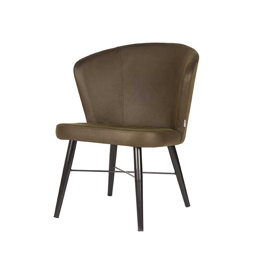 Lounge Sessel mit 45 cm Sitzhöhe in Oliv Grün Microfaser mit Metall Schwarz Pescara