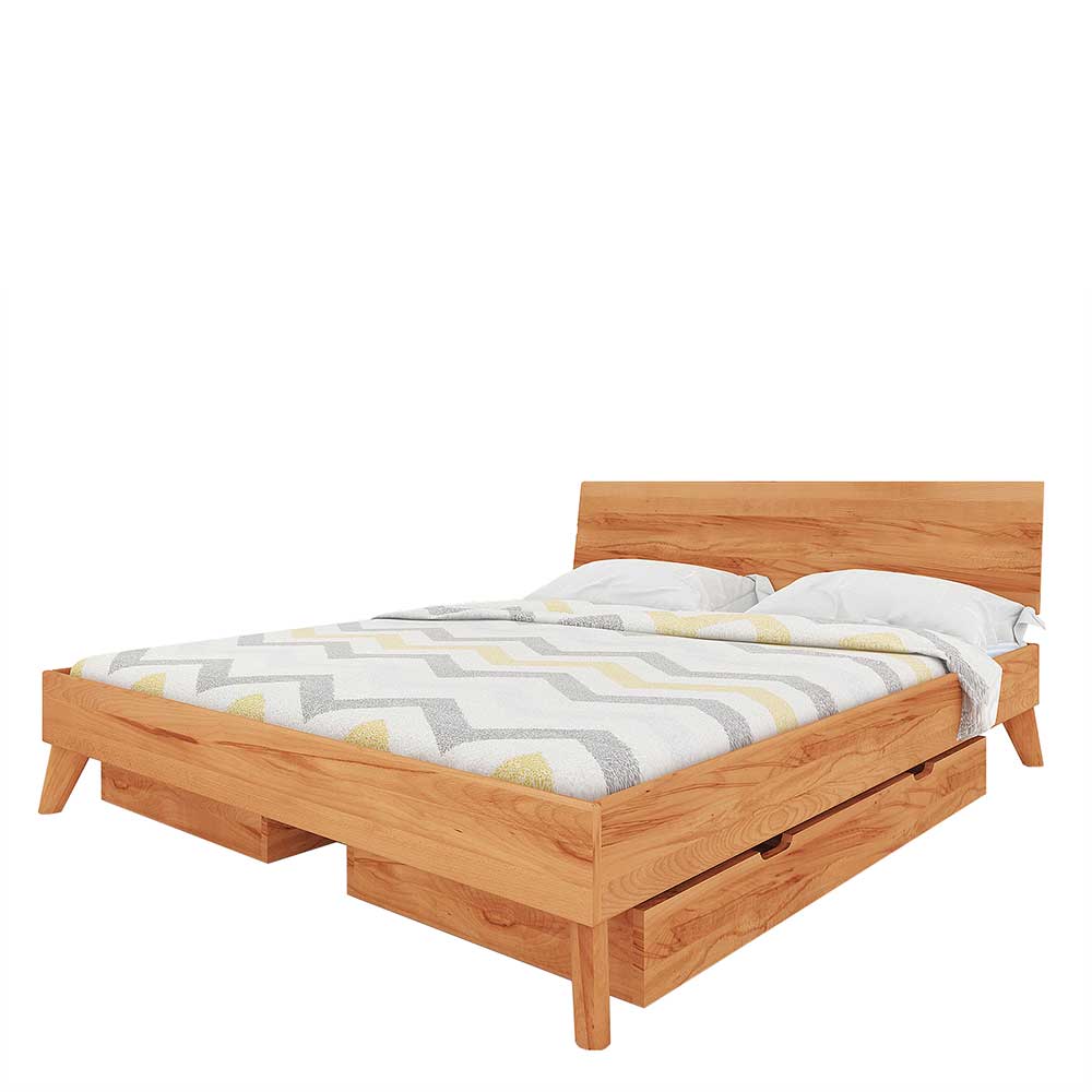 Massives Holz Doppelbett mit Stauraum - 2 Bettkästen - Kernbuche Junola
