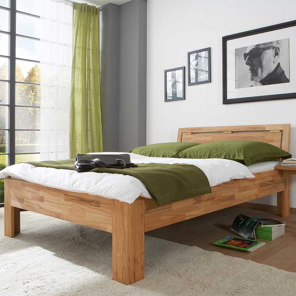 Massives Kernbuche Bett mit Komforthöhe als Einzelbett & Doppelbett Jecana