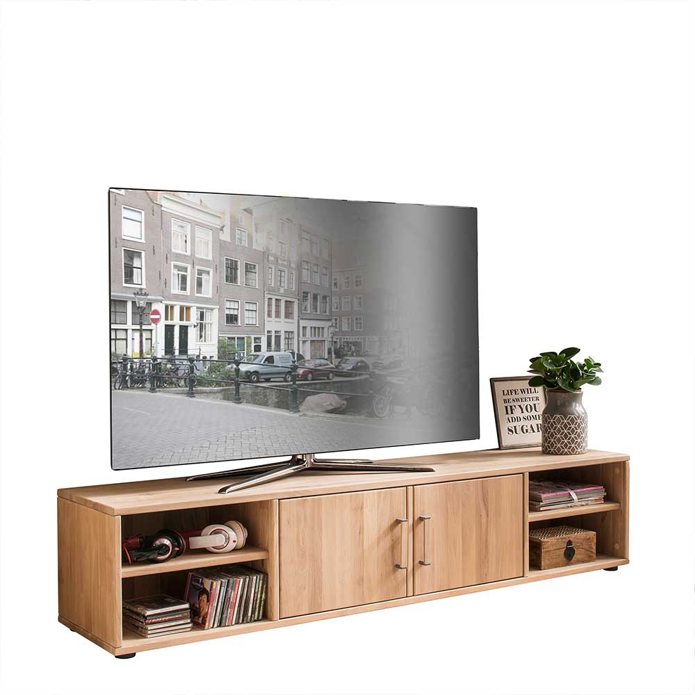 Massives TV Board aus Eichenholz mit 2 Türen & 4 Fächern 178x38x40 Dulciana