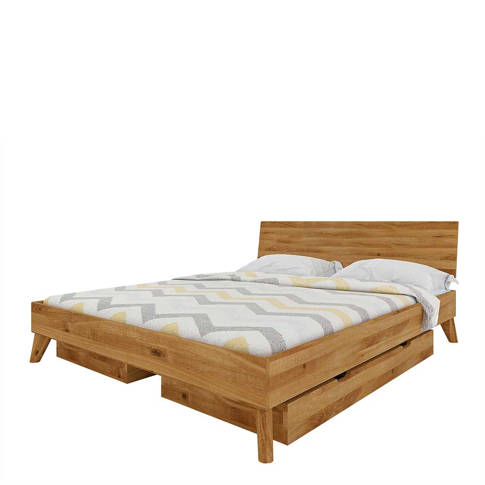 Massives Wildeiche Bett mit Schubladen als Doppelbett - 220cm Länge Eavy I