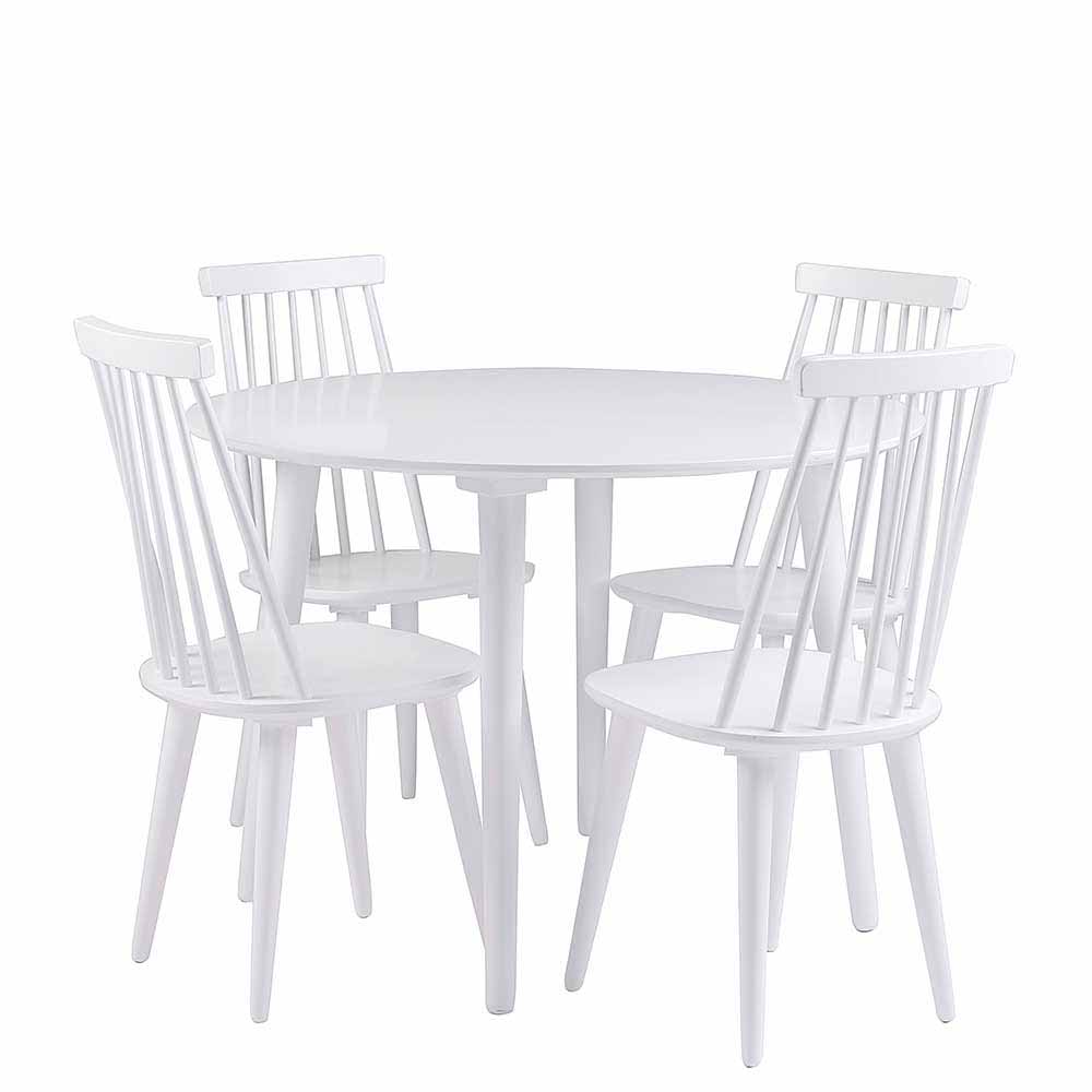 Massivholz Tischgruppe in Weiß 4 Sitzplätze Valtoma