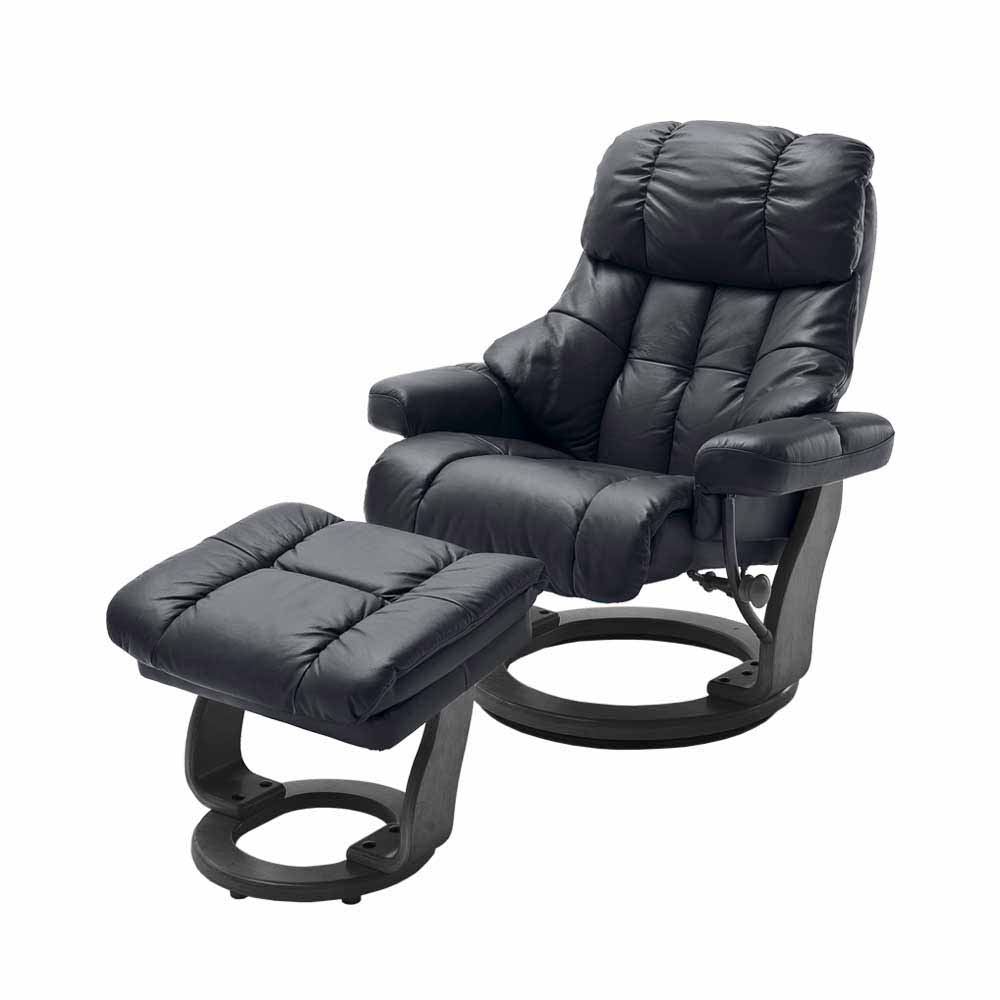 Mechanisch verstellbarer Sessel in Schwarz Leder mit Fußhocker Trujano