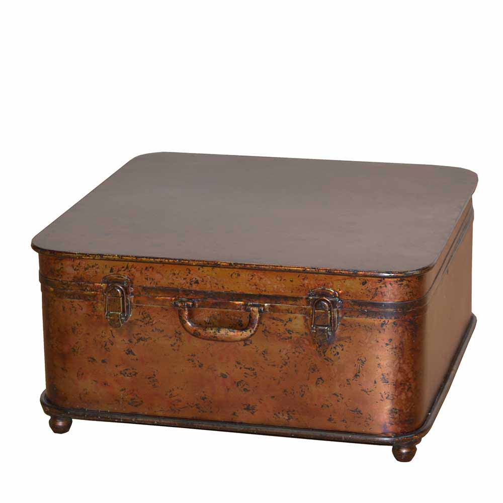 Metall Couchtisch im Koffer Design mit Stauraum in Antik Braun Entrava