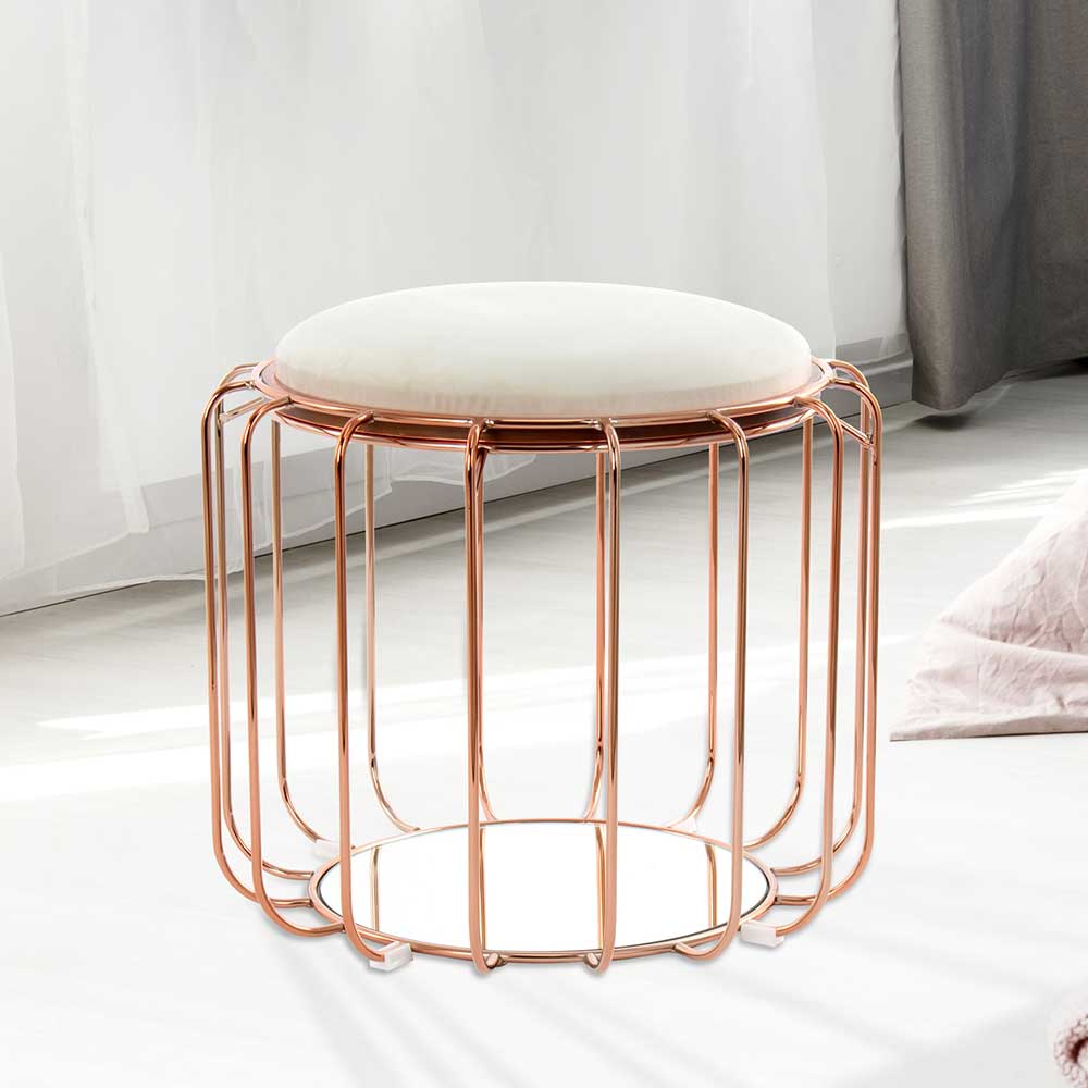 Metall Design-Sitzhocker mit Samt Beige & Gestell Kupfer Brianna