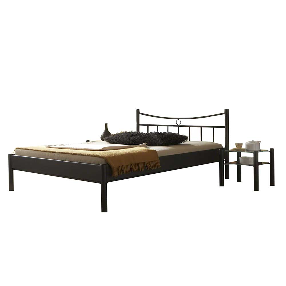 Metall-Doppelbett in Schwarz mit zwei Nachttischen im Set Looks