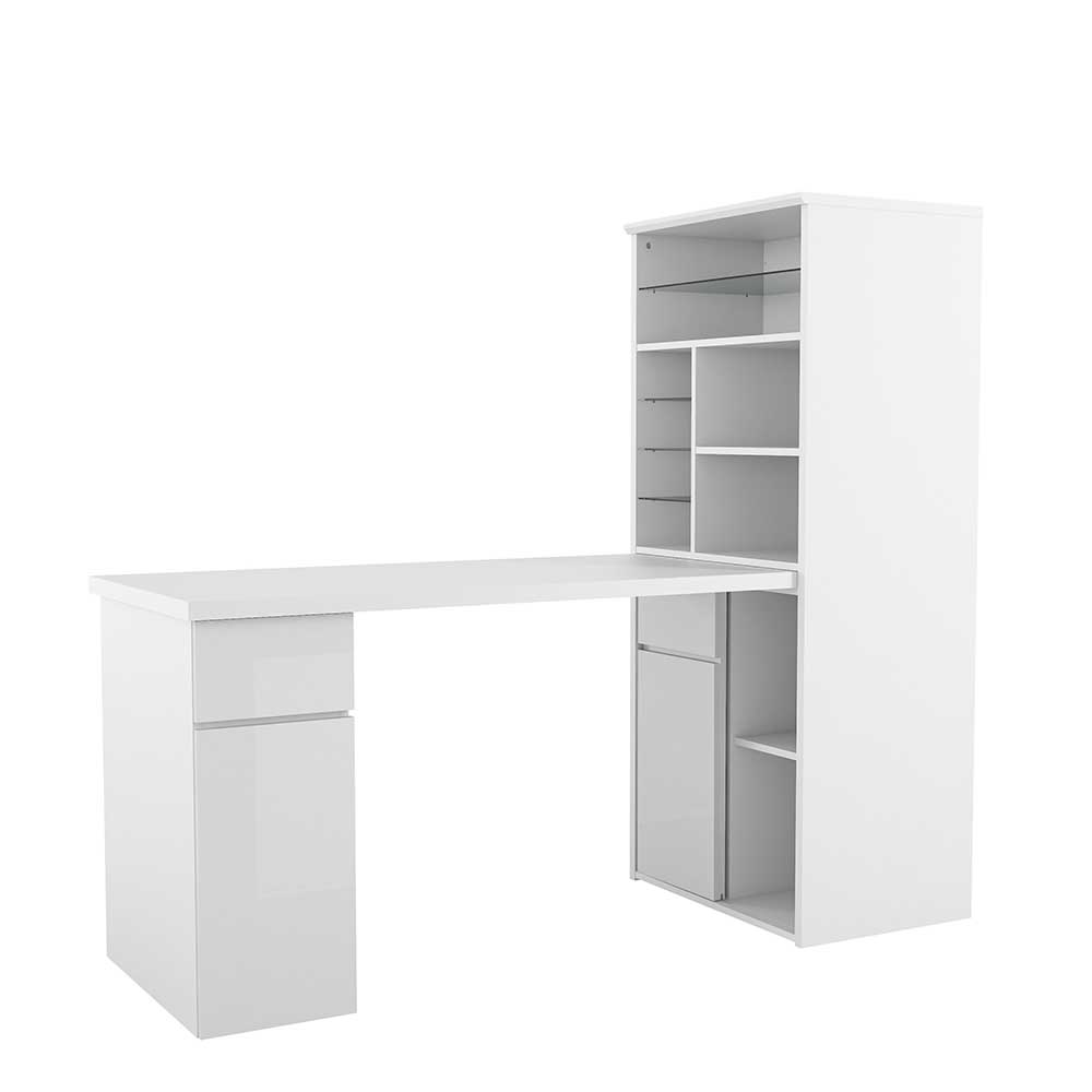 Minibüro Schreibtisch & Aufbewahrung in Weiß - 170x150x65 cm Ridonna