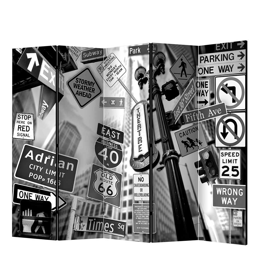 Mobile Trennwand mit New York Schilder Motiv Schwarz Weiß Fotodruck Aurach
