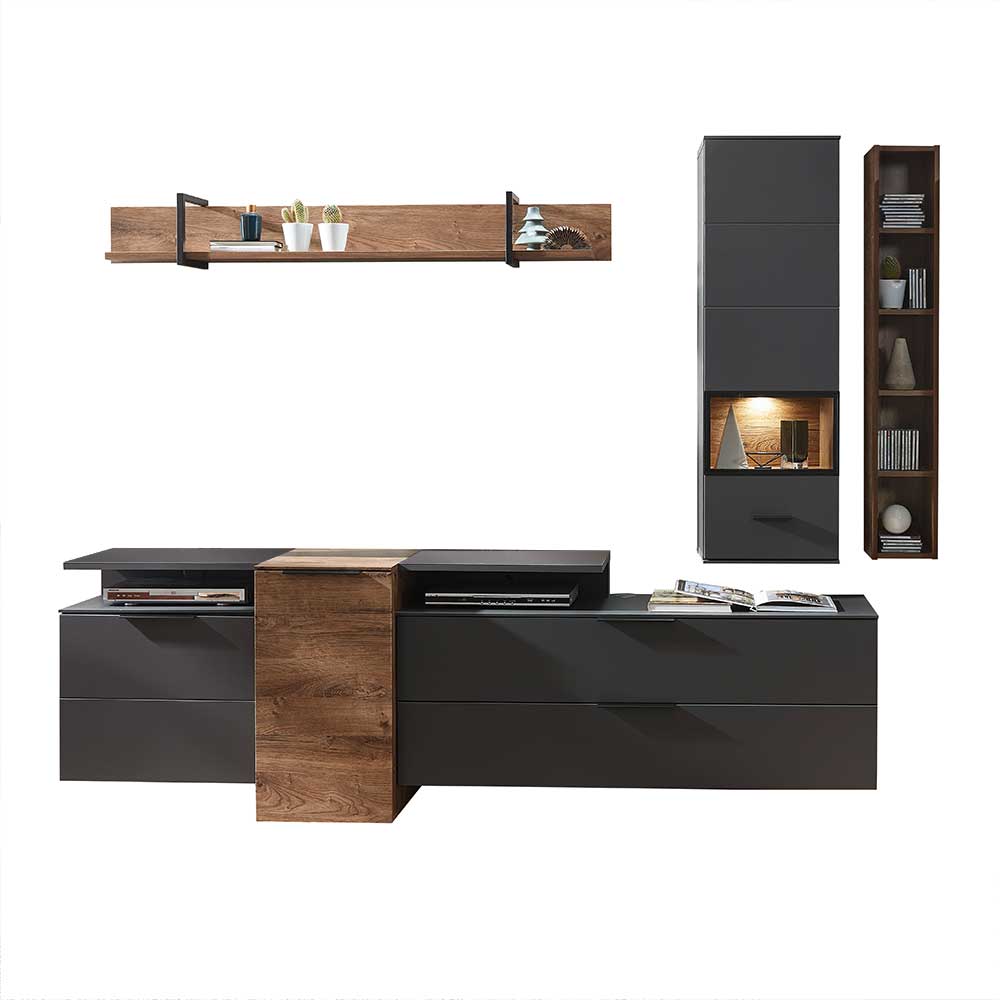Moderne Anbauwand Möbel Set in Grau & Dekor Eiche Nivita