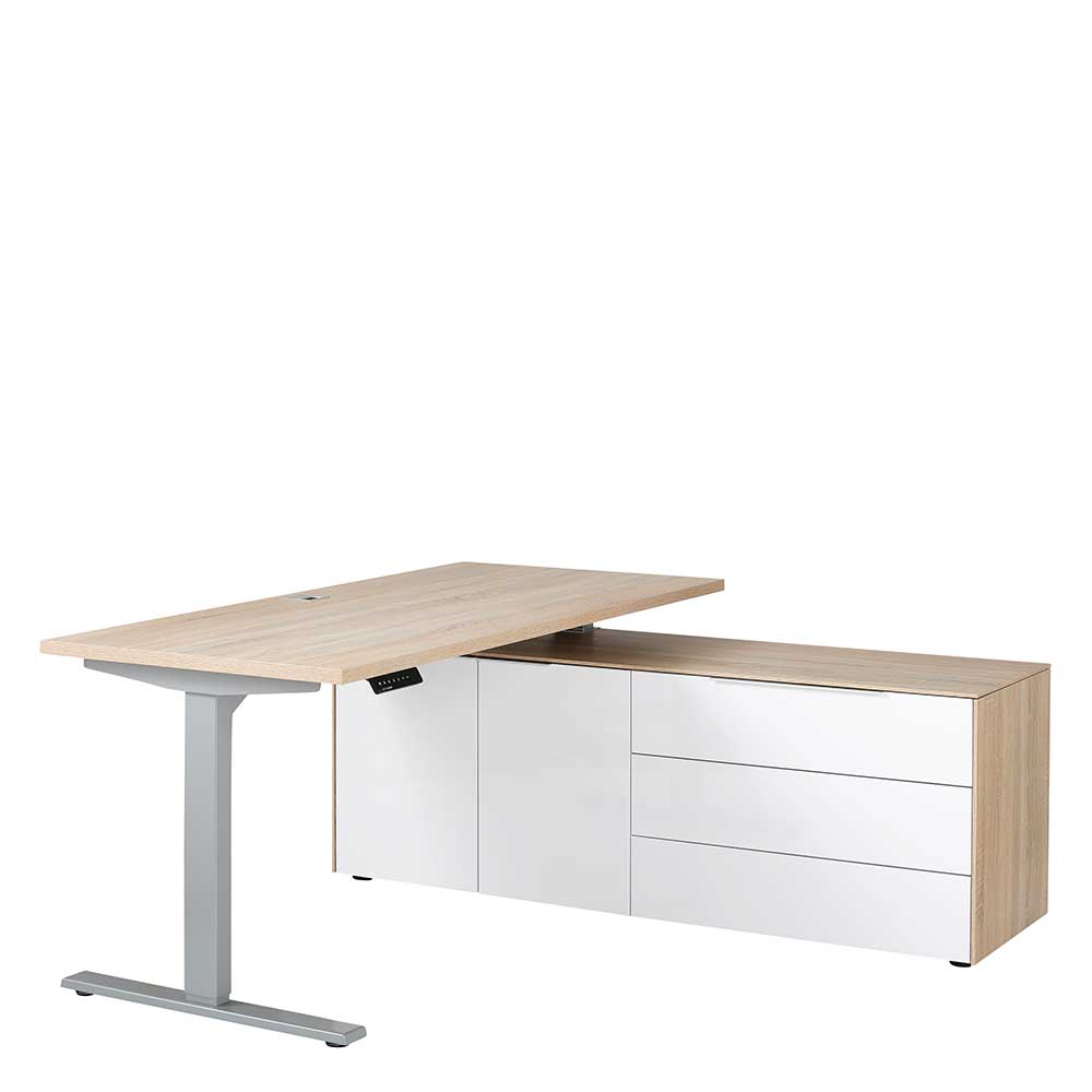Moderne Schreibtisch Kombination mit Sideboard in Sonoma-Eiche & Weiß & Grau Cisnus