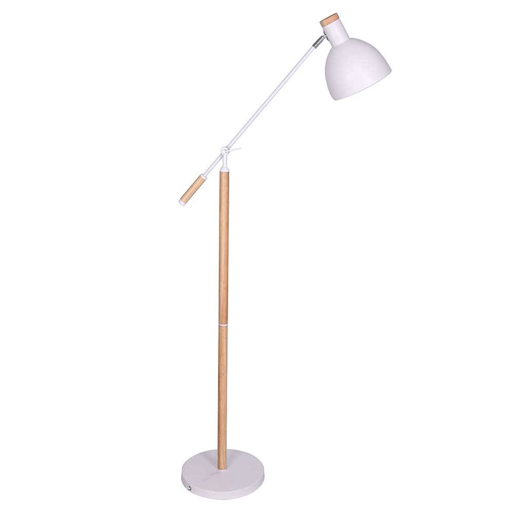 Moderne Stehlampe aus Metall in Weiß und Eiche Massivholz Jusic
