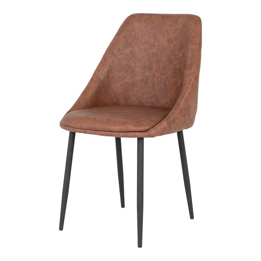 Moderne Stühle in Braun Kunstleder mit schwarzen Stahlbeinen Corao