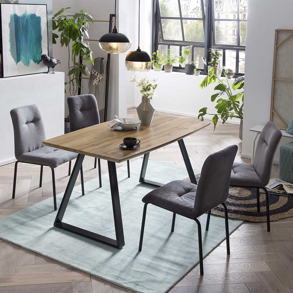 Moderne Tischgruppe mit vier Stühlen in Grau gepolstert Rubina