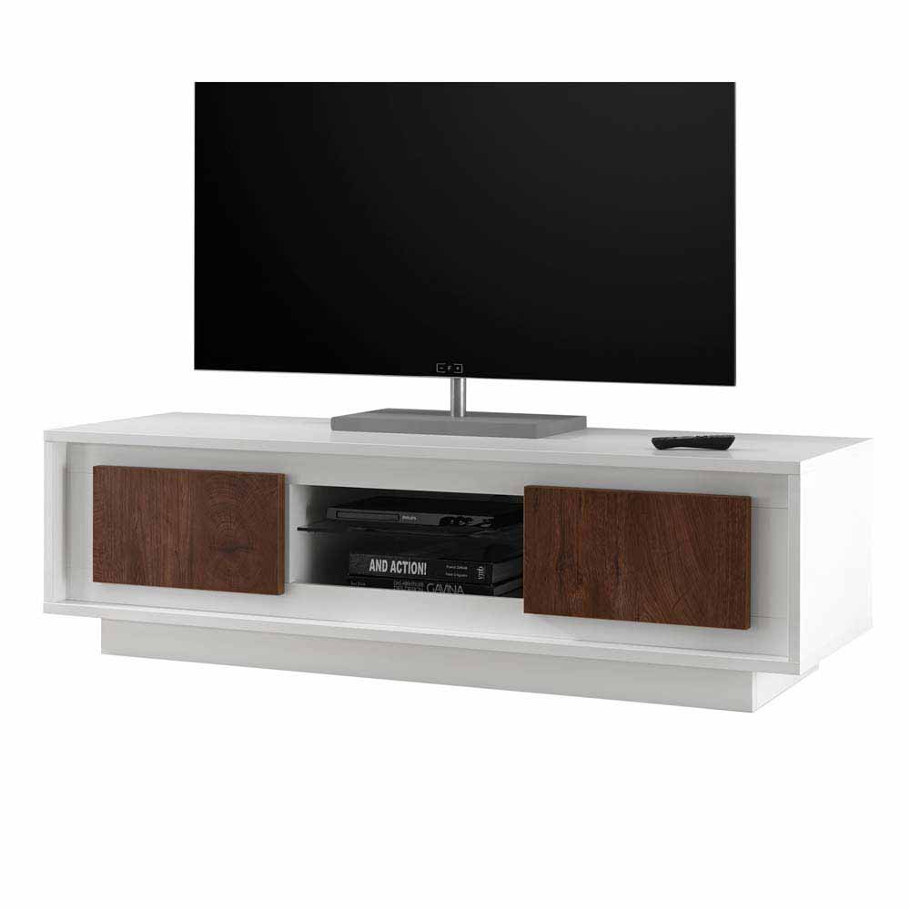 Moderne TV Kommode in Weiß & Eiche 2-türig 156 cm breit Atoris