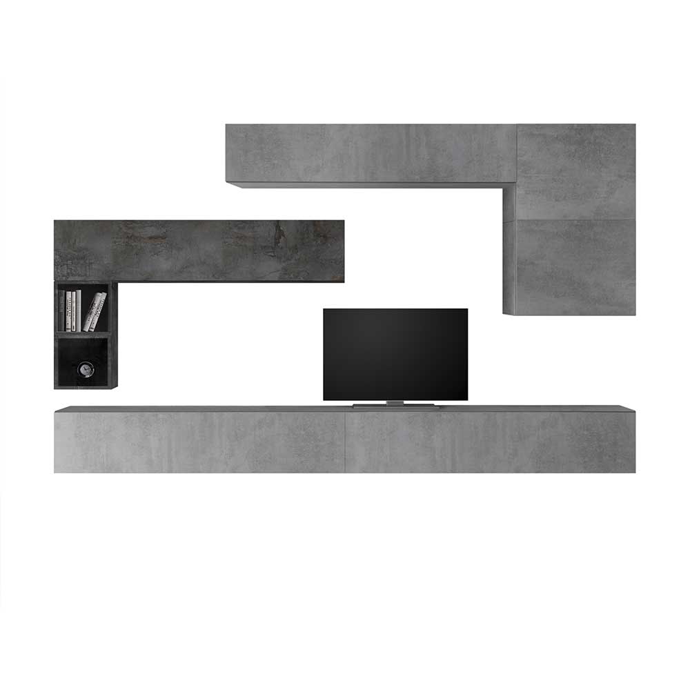 Moderne Wohnwand Möbel in Grau Dunkel & Beton Dekor Enyana
