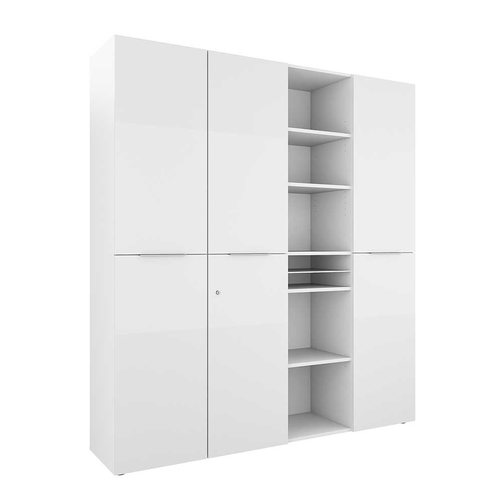 Moderner Design Officeschrank in Weiß mit Glasbeschichtung - 177x197x43 Dessinvo