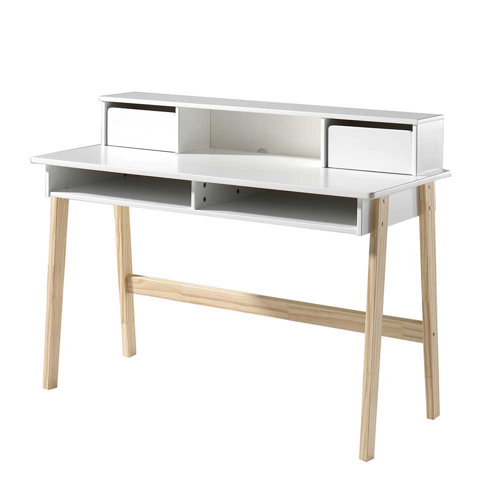 Moderner Design Schreibtisch inkl Aufsatz in Weiß & Natur 120x60 cm Mauricia