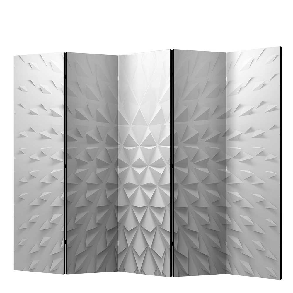 Moderner Paravent mit 3D Tetraeder Muster in Grau Weiß Viamo
