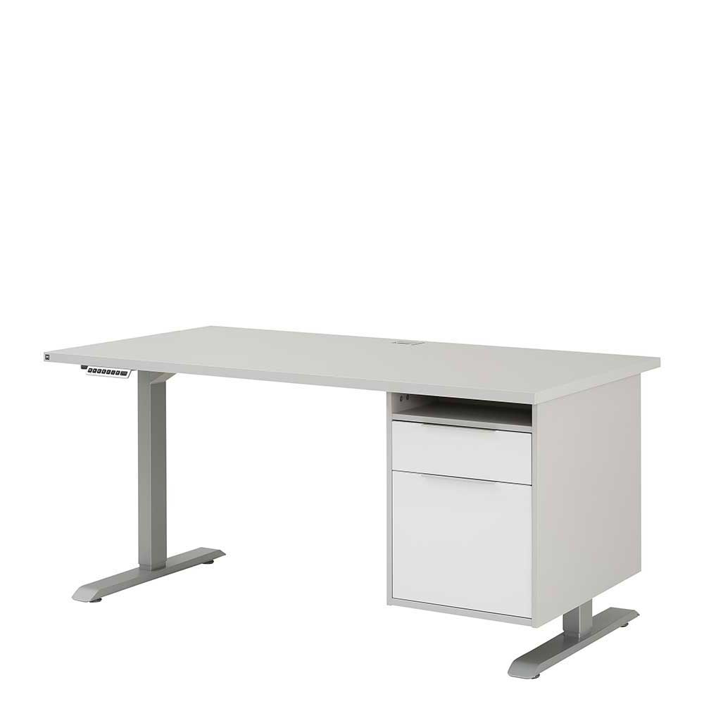 Moderner Schreibtisch in Weiß & Platingrau mit Elektro-Höhenverstellung Madalas I