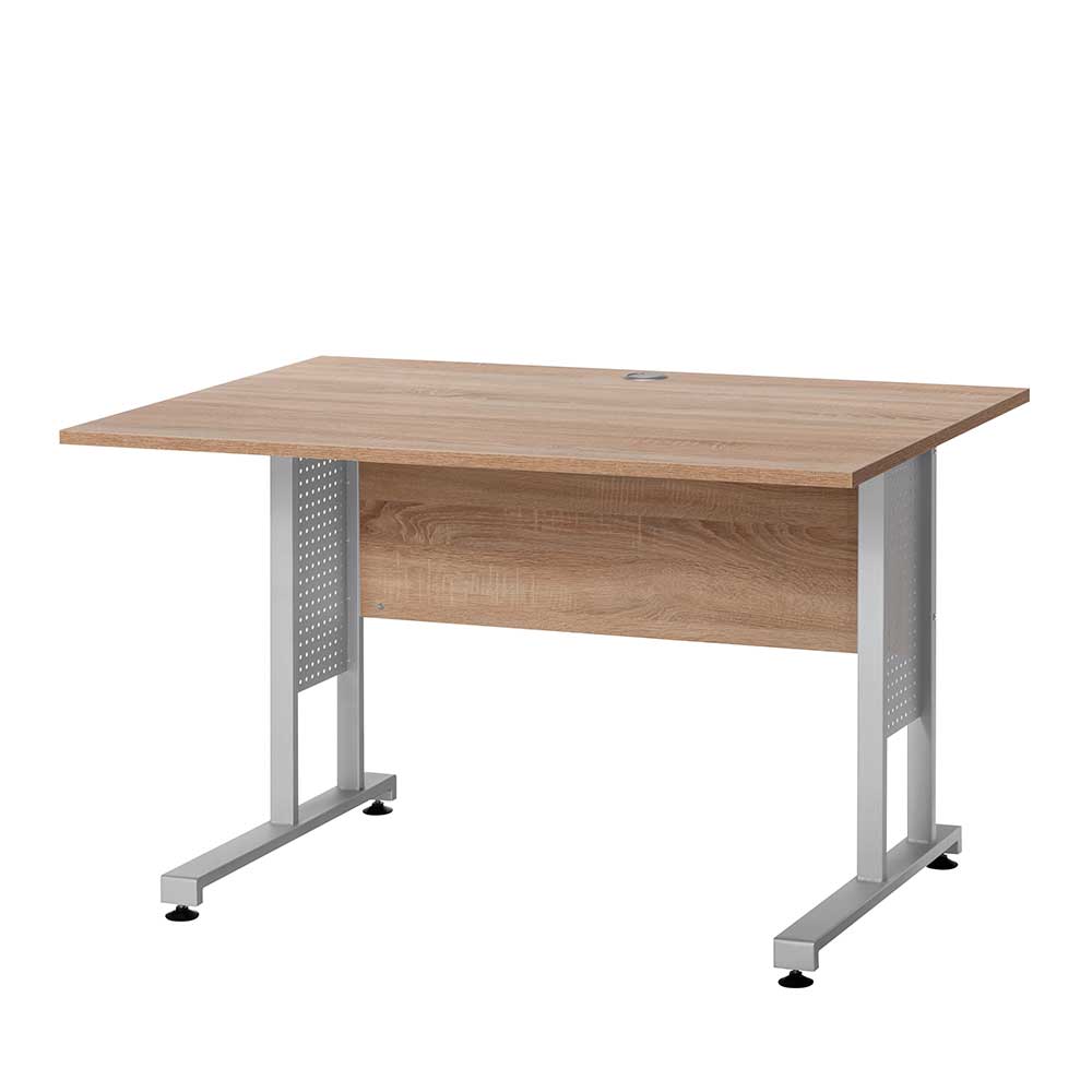 Moderner Schreibtisch mit Metallgestell in Alu & Platte in Sonoma Eiche Tonrai