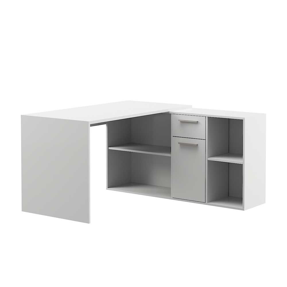 Moderner Schreibtisch mit Seitenregal in Weiß 135x75x140 cm Brodivana