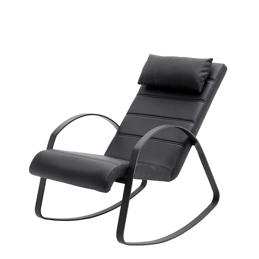 Moderner Sessel mit Schaukelfunktion in Schwarz aus Kunstleder & Metall Drolpeta