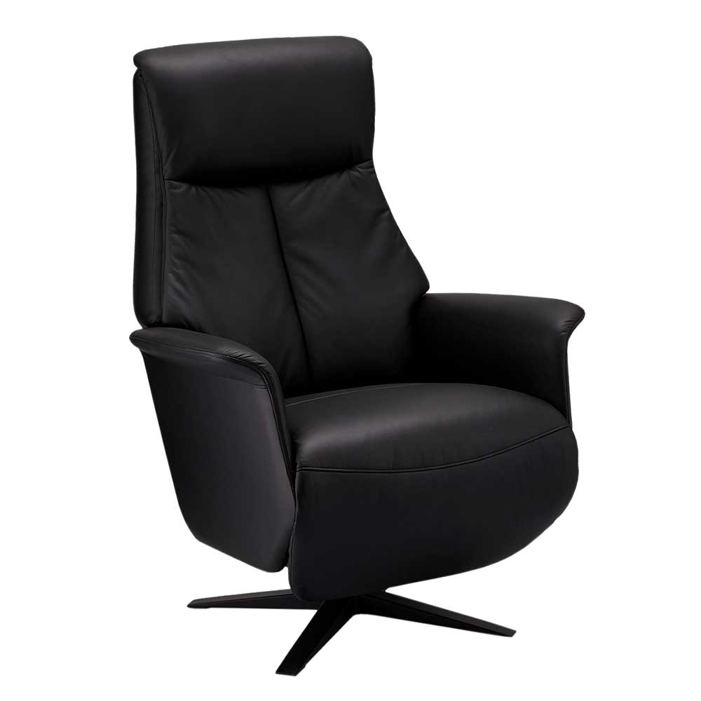 Moderner TV Sessel aus schwarzem Leder - drehbar auf Kreuzfuß Mady