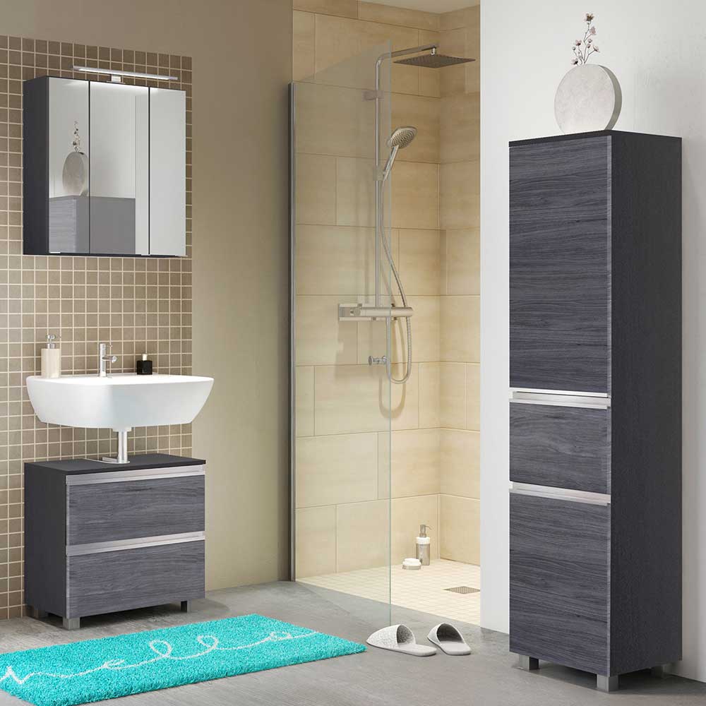 Modernes Badezimmermöbel Set in Grau mit Dekor Eiche Grau Nitusa