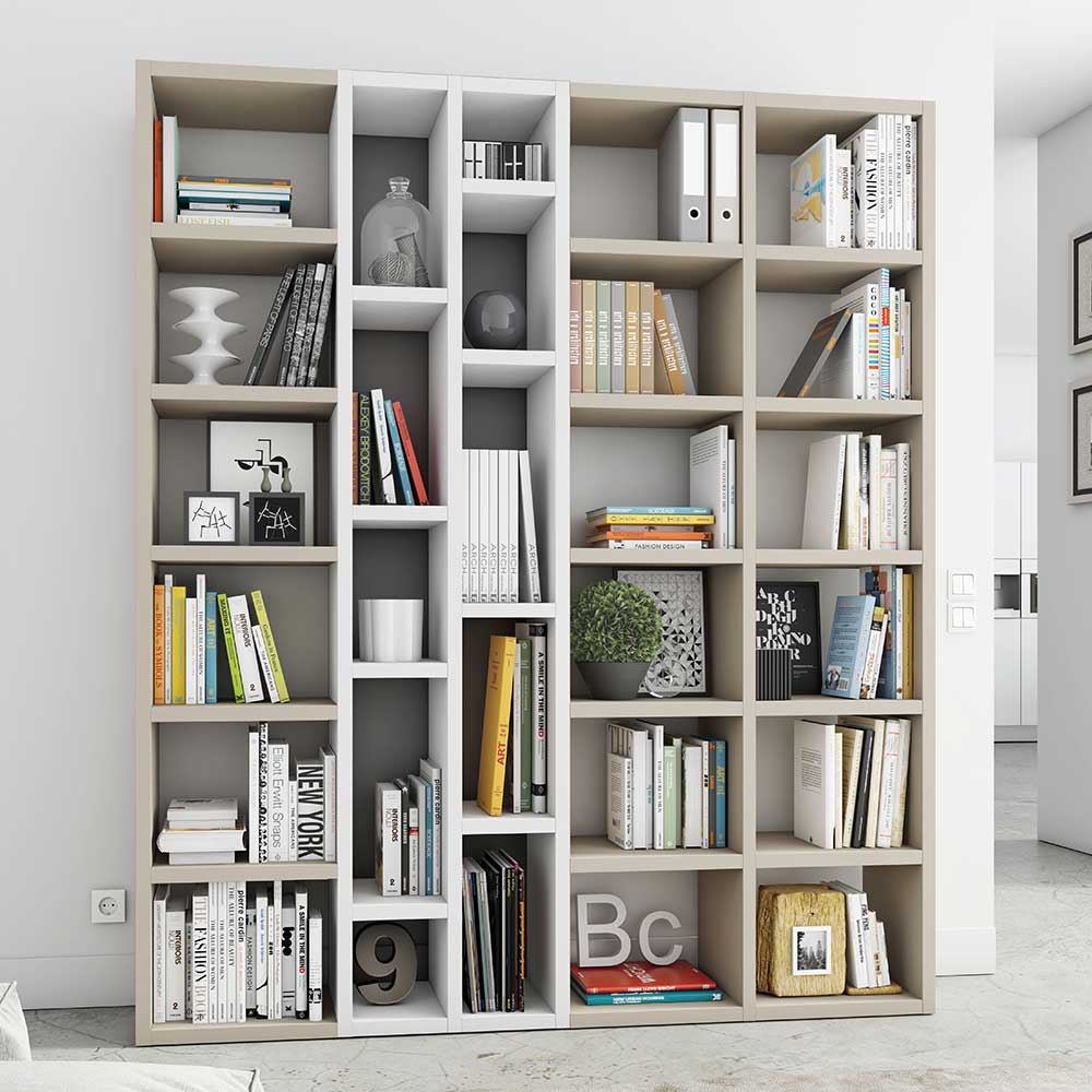 Modernes Bücherregal in mattem Beige & Weiß 191 cm breit Lash