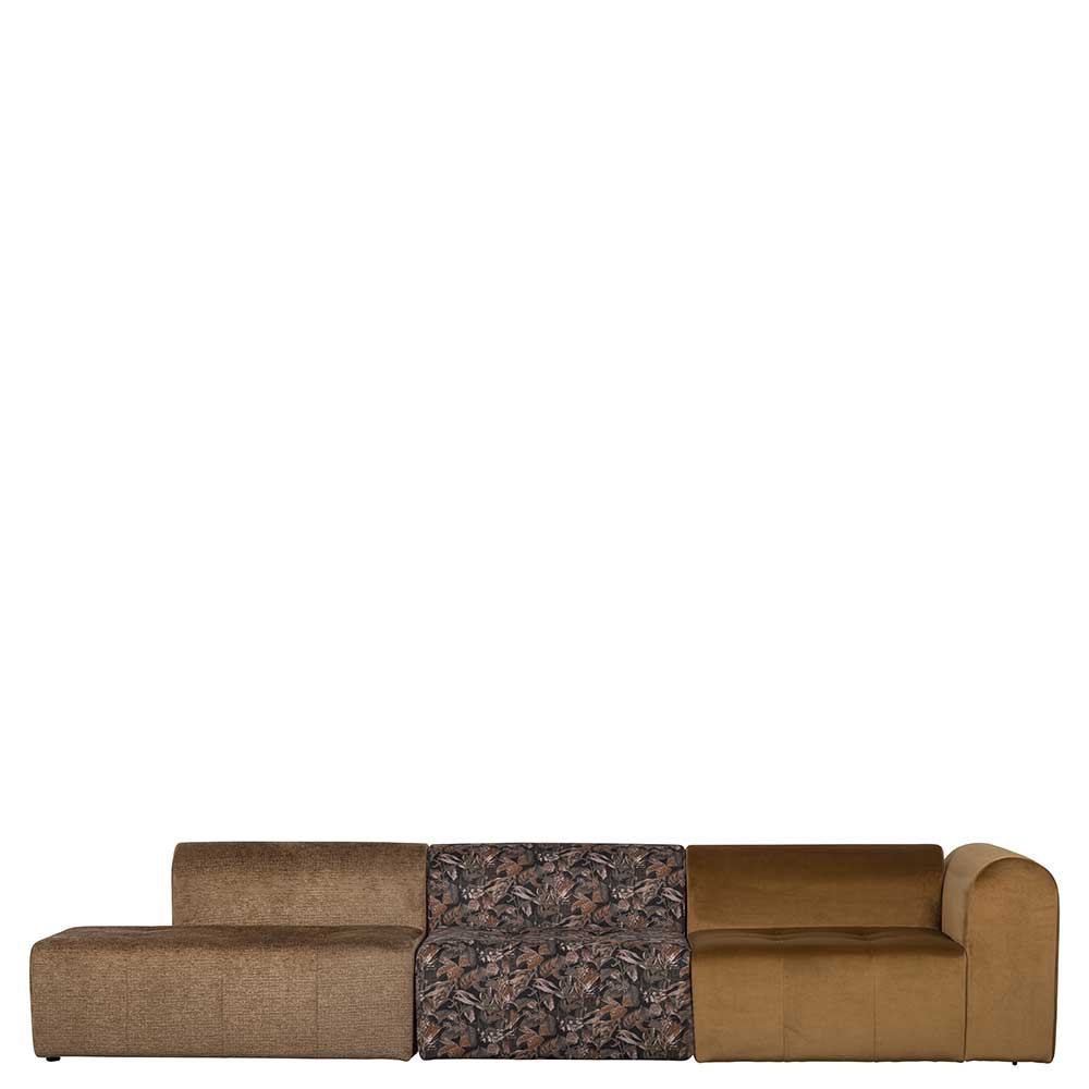 Modulare Couch 340 cm breit aus Samt in Braun & Honig & Floral Nucet
