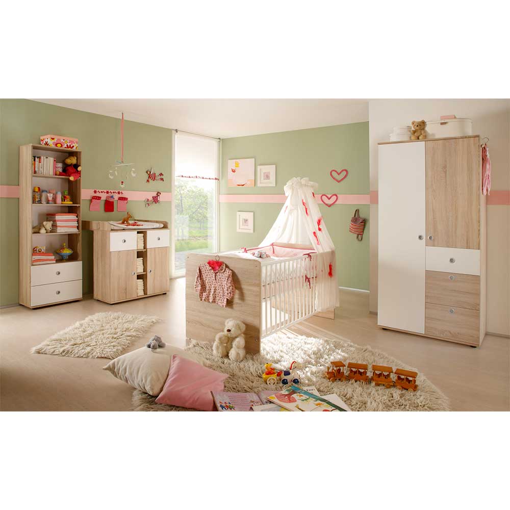 Möbel Babyzimmer komplett in Weiß & Sonoma Eiche Silvado