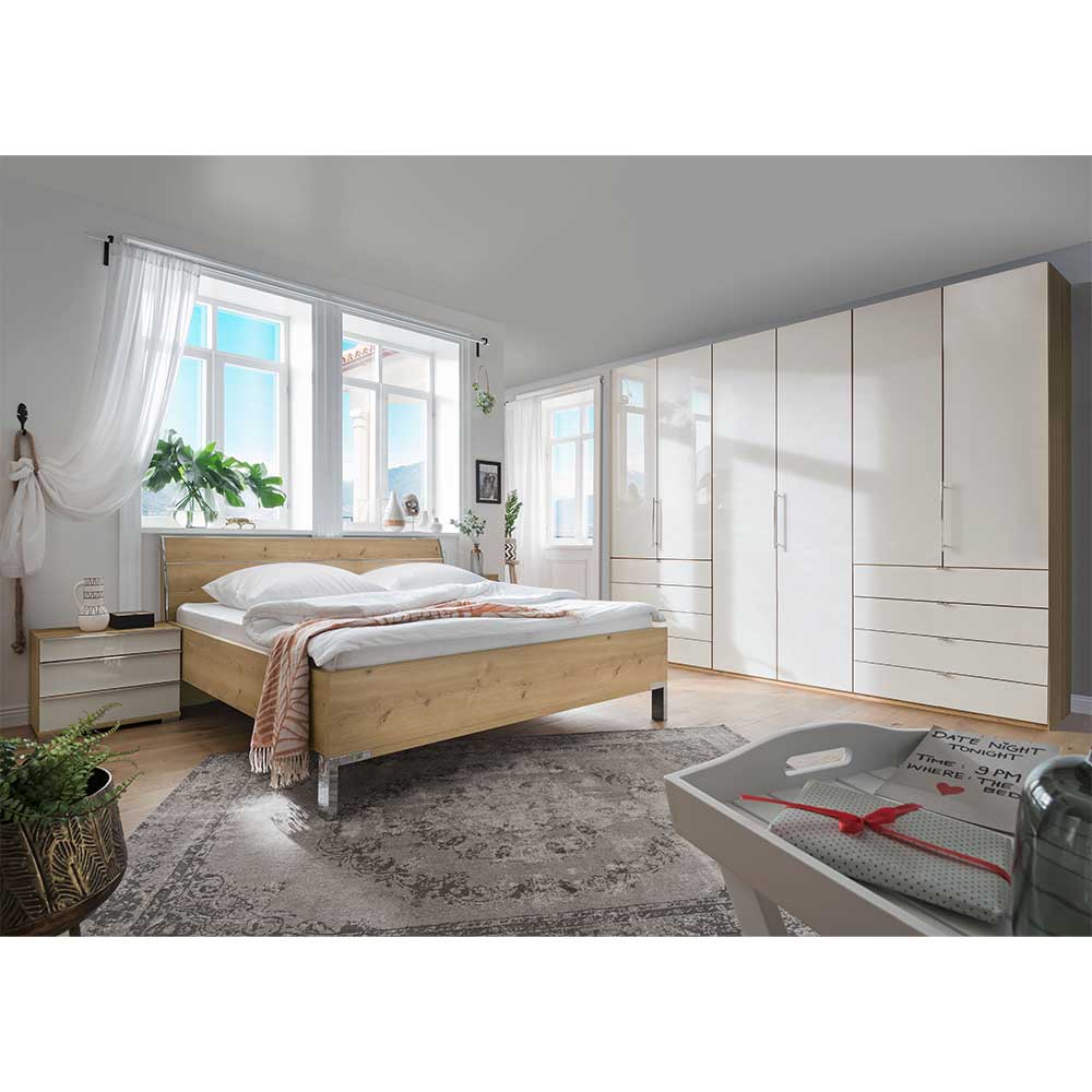 Möbel fürs Schlafzimmer Set in Beige & Eiche Bianco Lesegano