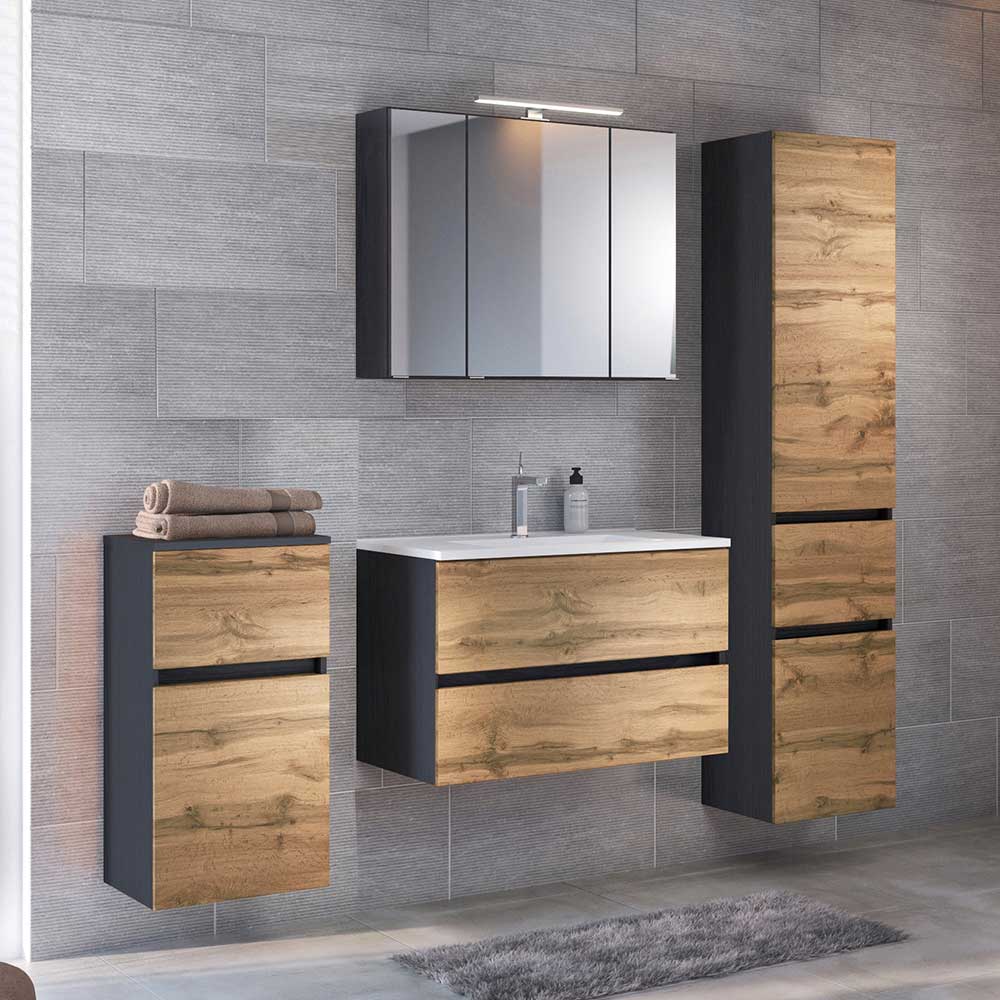 Möbel Kombination für das Bad in Holzdekor Wildeiche & Grau Endely