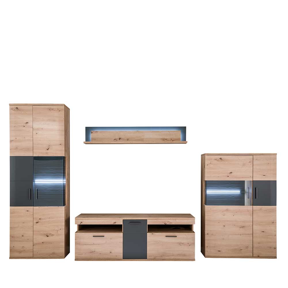 Möbel Wohnkombination Set in Eiche Dekor & Grau Vecenda