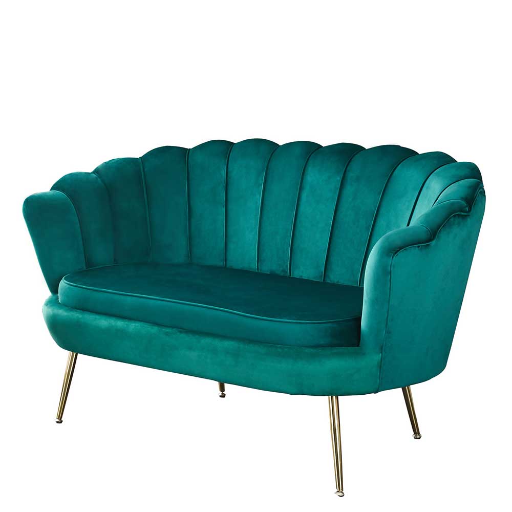 Muschel Design Sofa in Grün & Gold aus Samt & Metall - Retrostyle Pirivanus