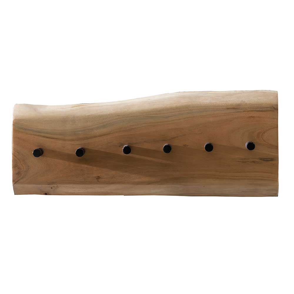 Naturbelassene Holz Hängegarderobe aus Akazie mit 6 Kleiderhaken Varabera