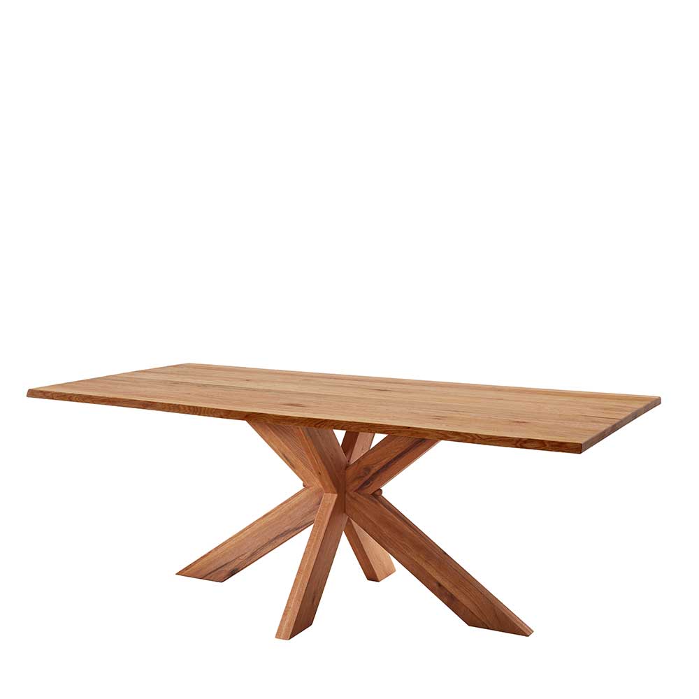 Naturkante Holztisch aus Zerreiche mit Designgestell Spider Serrat