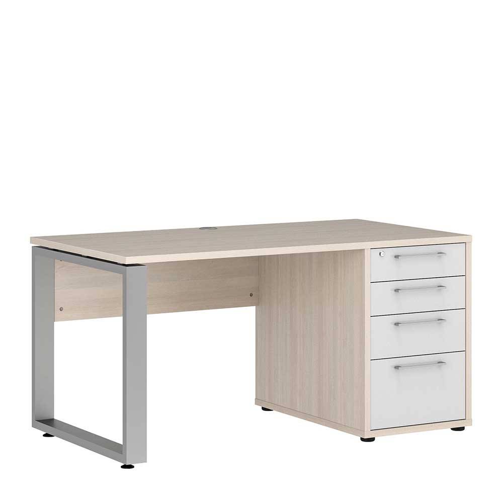 Office Schreibtisch mit vier Schubladen in Grau & White Wash Holzdekor Sojette
